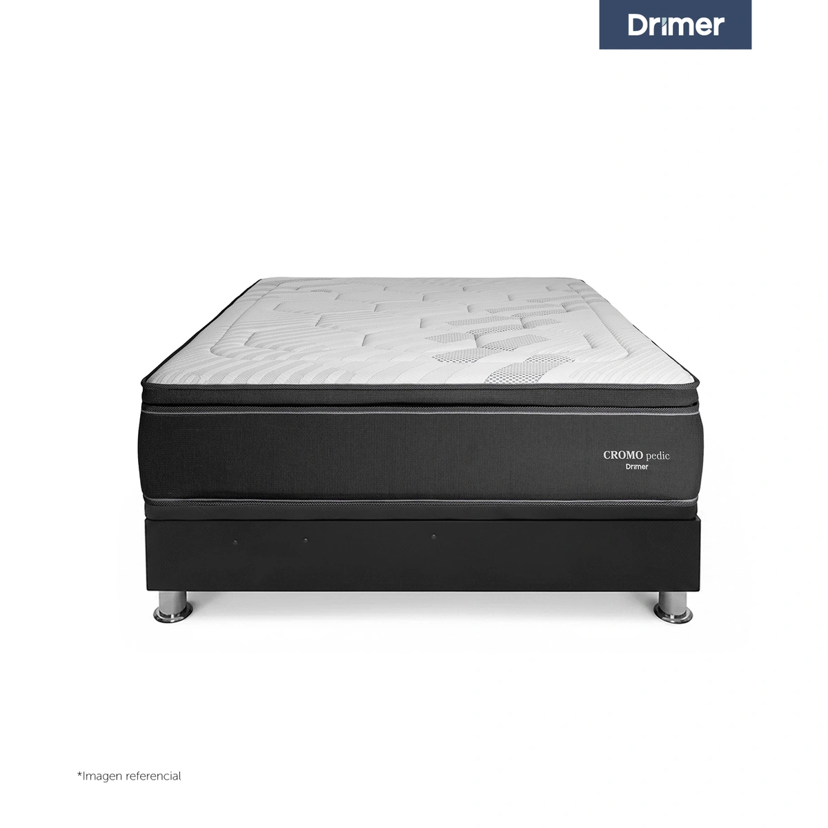 CAMA BOXET DRIMER CROMOPEDIC LAQUEADA 2 PLAZAS GRIS - 2