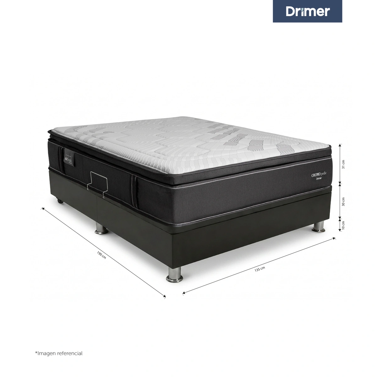 CAMA BOXET DRIMER CROMOPEDIC LAQUEADA 2 PLAZAS GRIS - 4