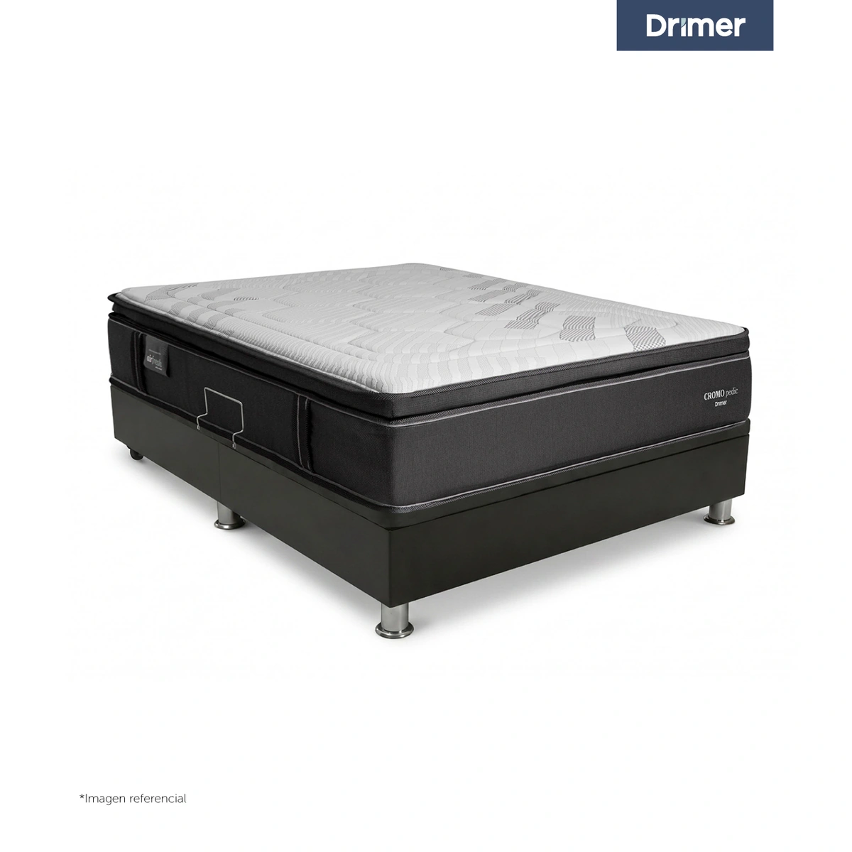 CAMA BOXET DRIMER CROMOPEDIC LAQUEADA QUEEN GRIS - 1