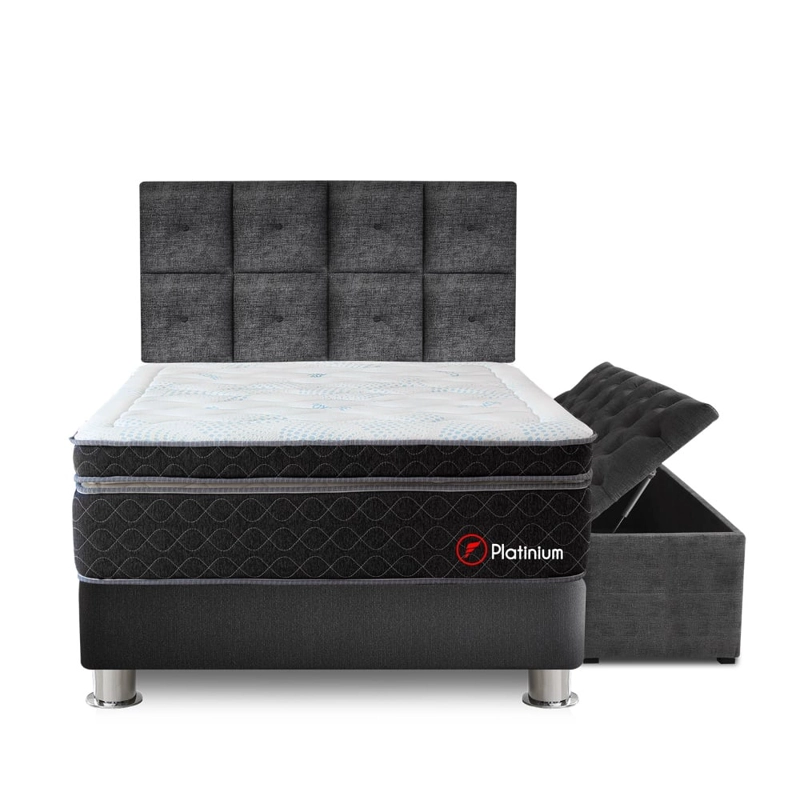 DORMITORIO AMERICANO FORLI POCKET PLATINIUM 2 PLAZAS TAPIZADO + BAÚL - 1