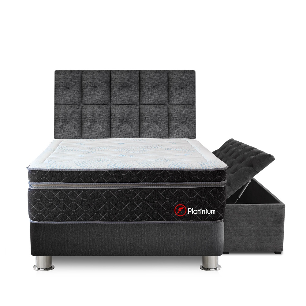 DORMITORIO AMERICANO FORLI POCKET PLATINIUM QUEEN TAPIZADO + BAÚL - 1