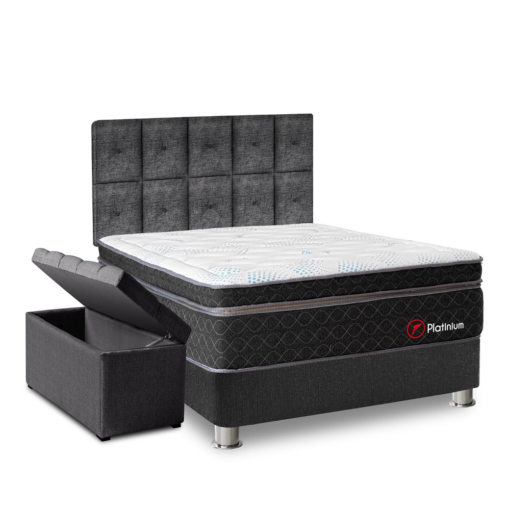 DORMITORIO AMERICANO FORLI POCKET PLATINIUM QUEEN TAPIZADO + BAÚL - 2