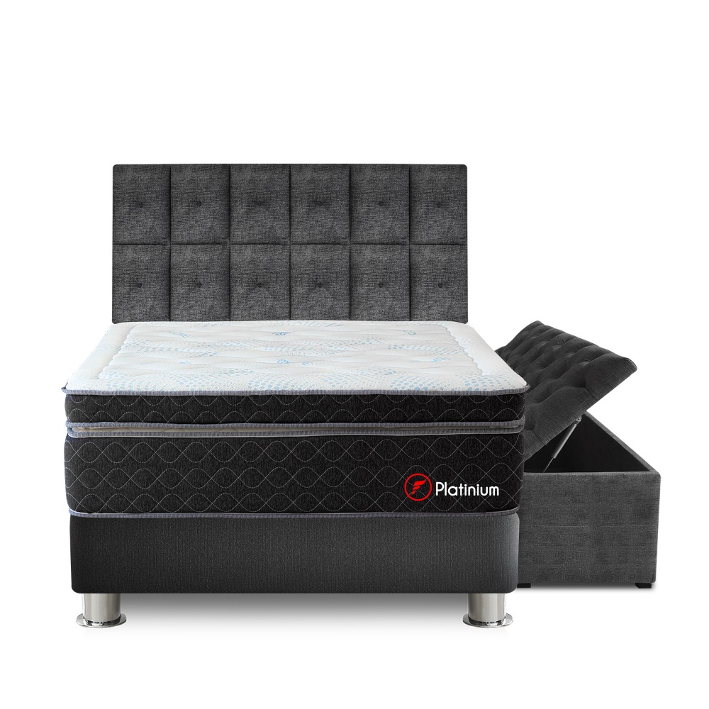 DORMITORIO AMERICANO FORLI POCKET PLATINIUM KING TAPIZADO + BAÚL - 1
