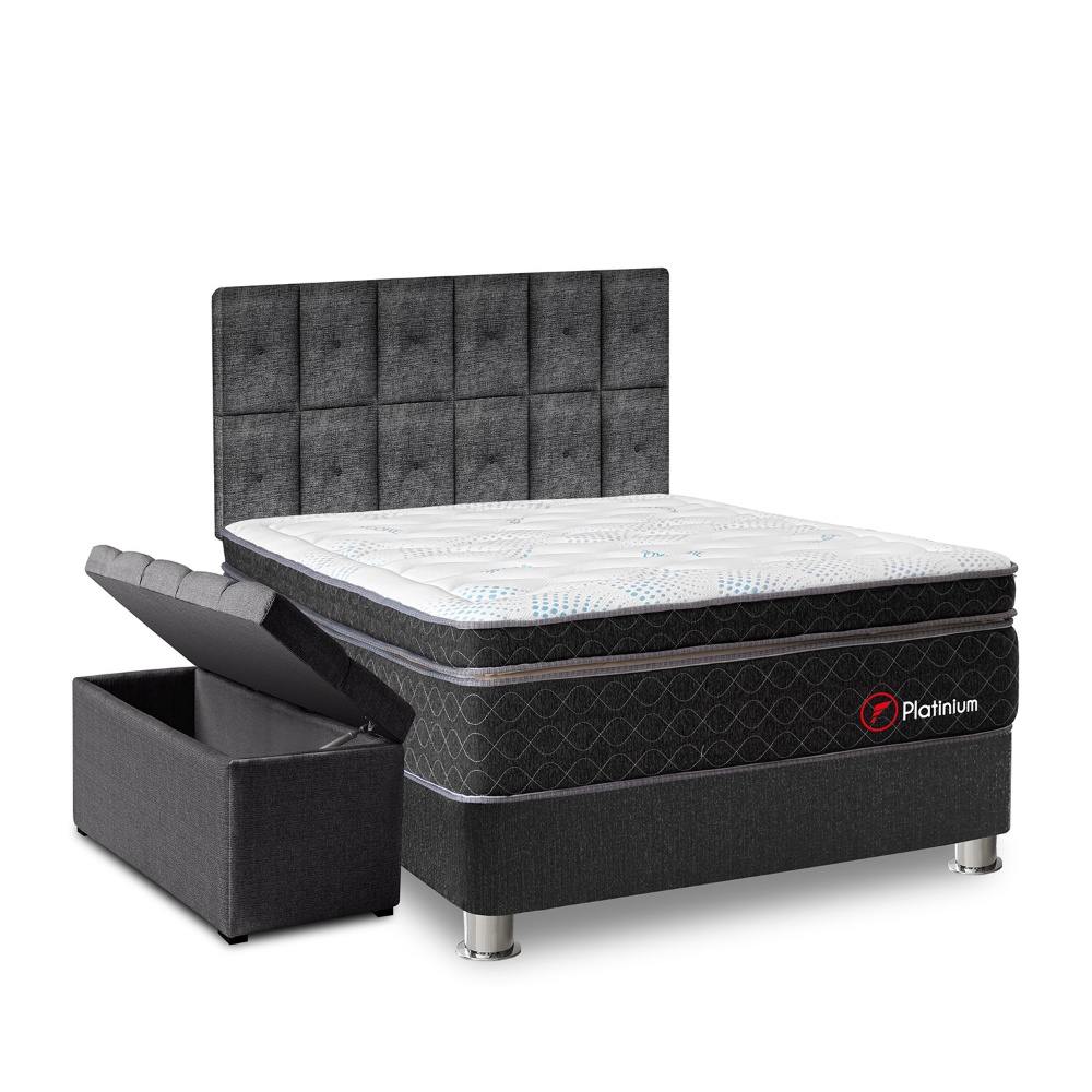 DORMITORIO AMERICANO FORLI POCKET PLATINIUM KING TAPIZADO + BAÚL - 2
