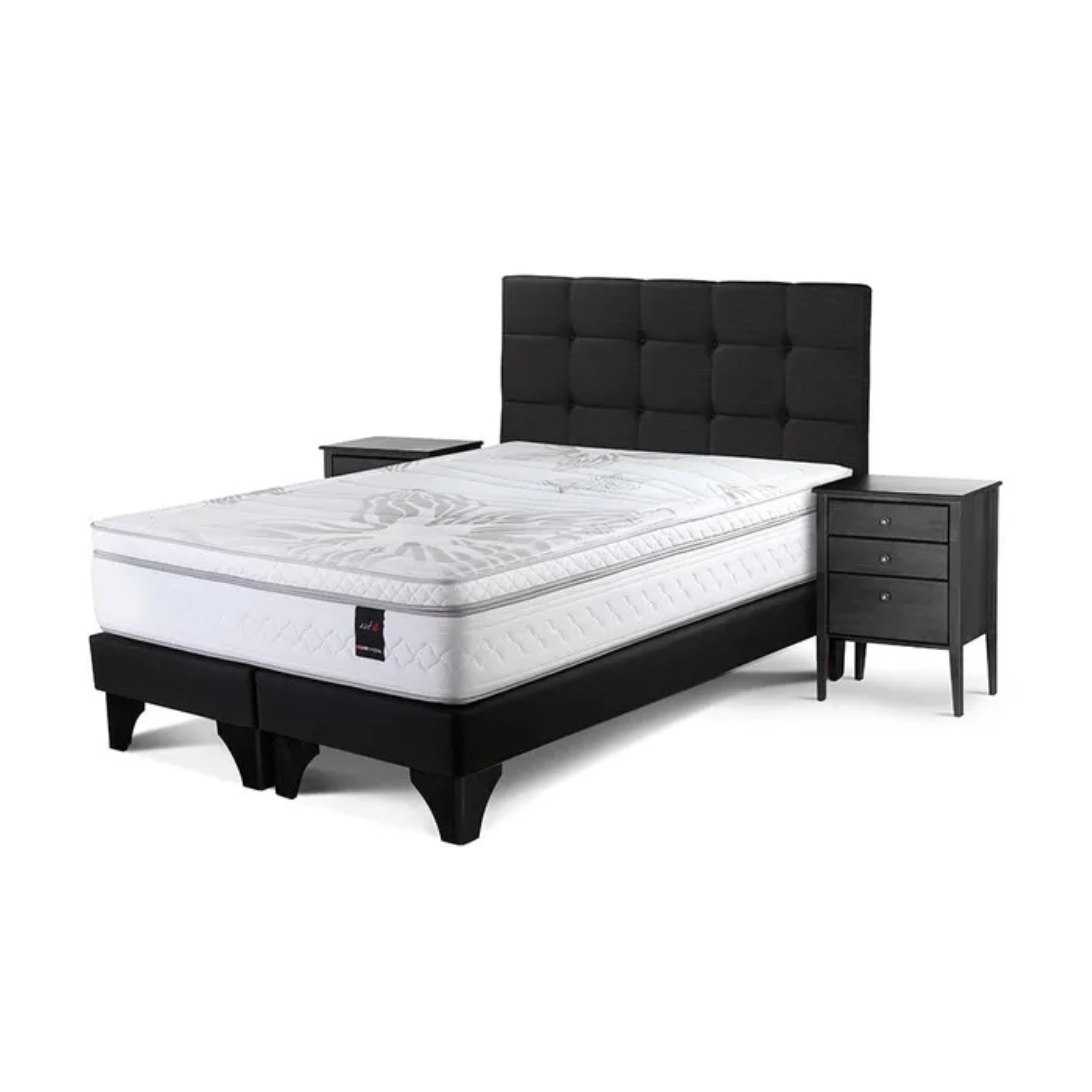 DORMITORIO EUROPEO ROSEN ART 4 QUEEN ISSEY GRAFITO + 2 VELADORES + 2 ALMOHADAS MEMORY MAX - 1