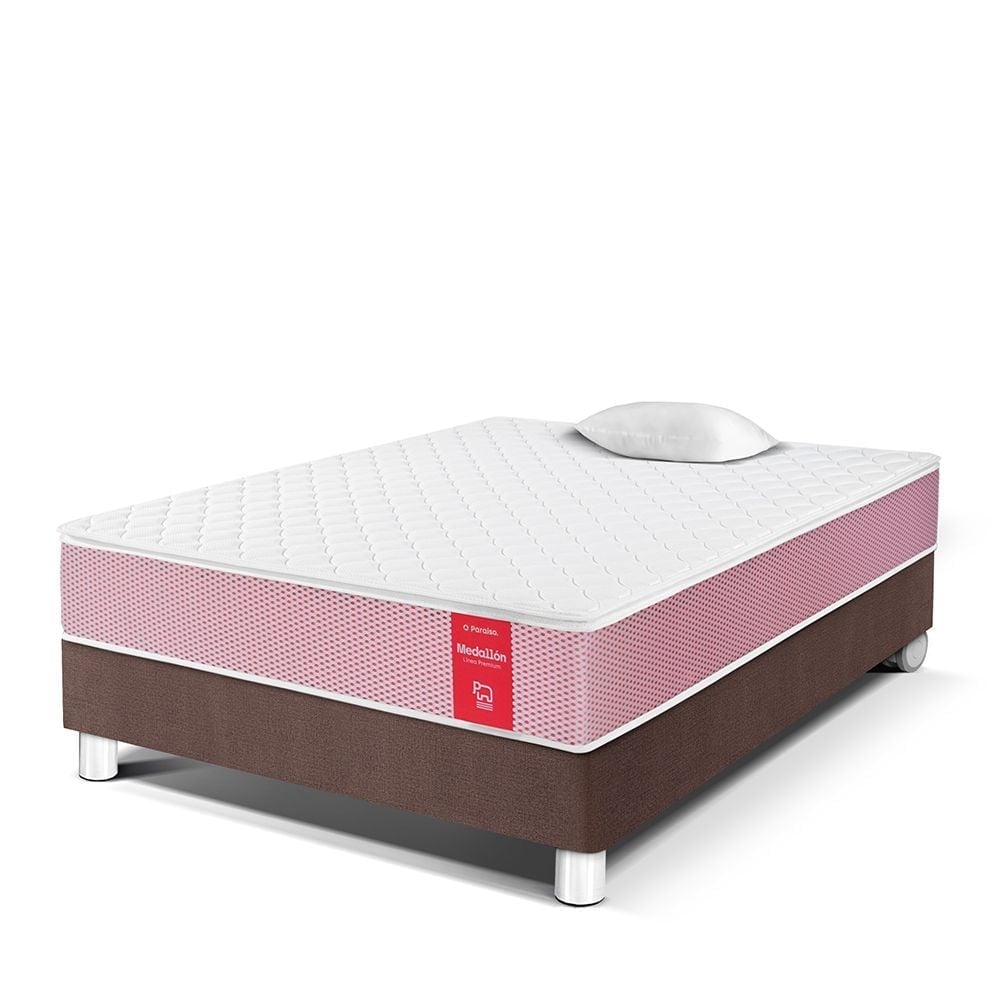 CAMA AMERICANA PARAÍSO MEDALLÓN ERGOSOFT 1.5 PLAZAS CHOCOLATE + 1 ALMOHADA + PROTECTOR - 1