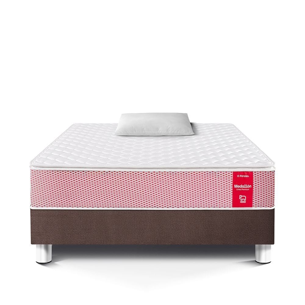 CAMA AMERICANA PARAÍSO MEDALLÓN ERGOSOFT 1.5 PLAZAS CHOCOLATE + 1 ALMOHADA + PROTECTOR - 3