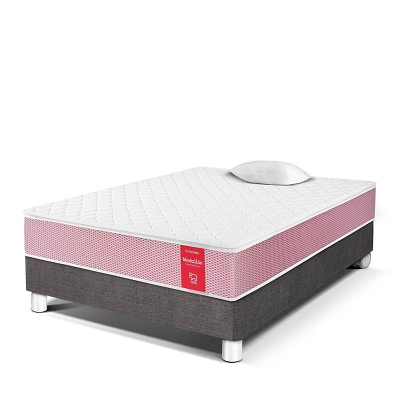 CAMA AMERICANA PARAÍSO MEDALLÓN ERGOSOFT 1.5 PLAZAS ACERO + 1 ALMOHADA + PROTECTOR - 1