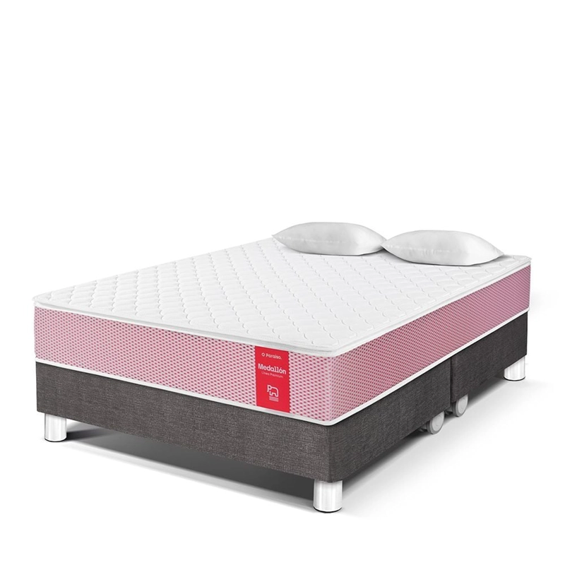 CAMA AMERICANA PARAÍSO MEDALLÓN ERGOSOFT QUEEN ACERO + 2 ALMOHADAS + PROTECTOR - 1