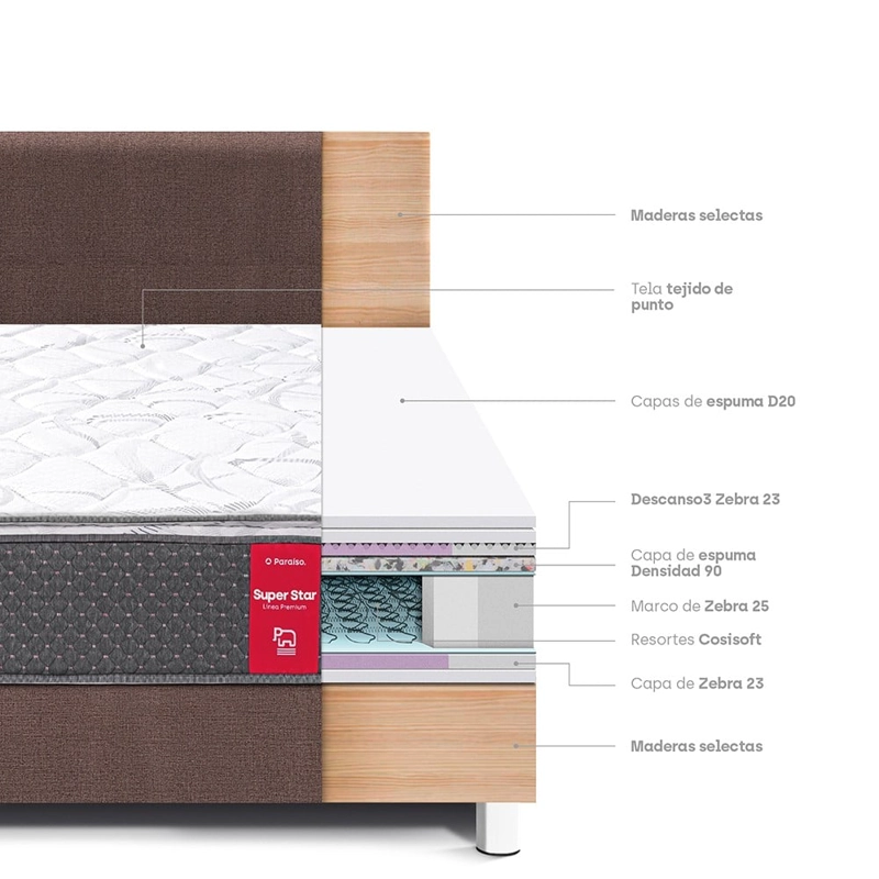 DORMITORIO AMERICANO PARAÍSO SUPER STAR 1.5 PLAZAS CHOCOLATE + 1 ALMOHADA + PROTECTOR - 4