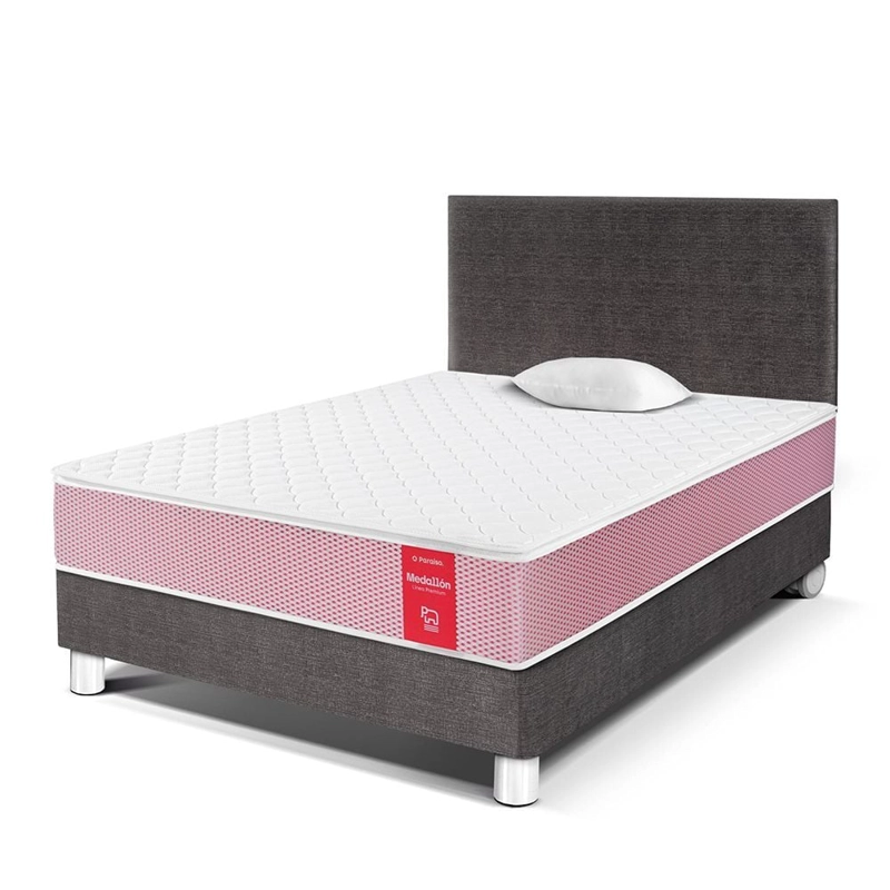 DORMITORIO AMERICANO PARAÍSO MEDALLÓN 1.5 PLAZAS ERGOSOFT ACERO + 1 ALMOHADA + PROTECTOR - 1