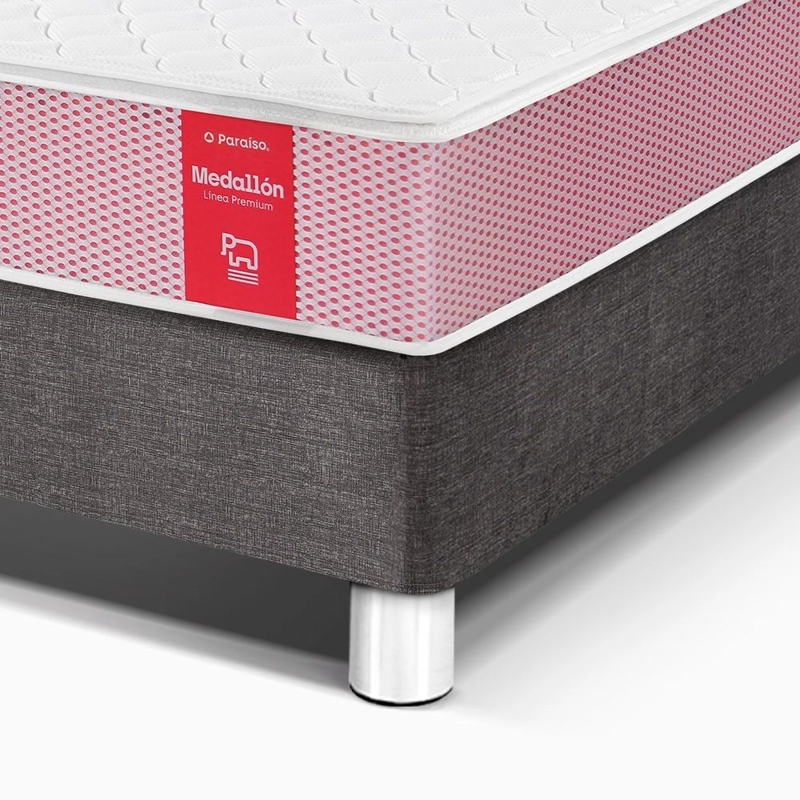 DORMITORIO AMERICANO PARAÍSO MEDALLÓN 1.5 PLAZAS ERGOSOFT ACERO + 1 ALMOHADA + PROTECTOR - 2