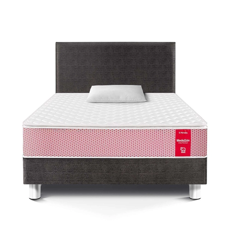 DORMITORIO AMERICANO PARAÍSO MEDALLÓN 1.5 PLAZAS ERGOSOFT ACERO + 1 ALMOHADA + PROTECTOR - 3