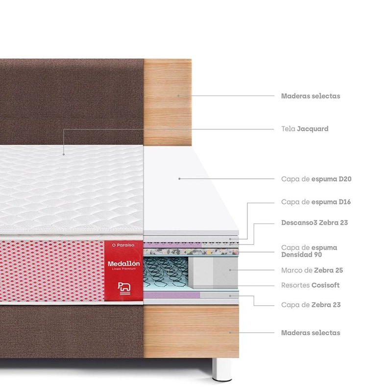 DORMITORIO PARAÍSO MEDALLÓN 1.5 PLAZAS ERGOSOFT CHOCOLATE + 1 ALMOHADA + PROTECTOR - 4