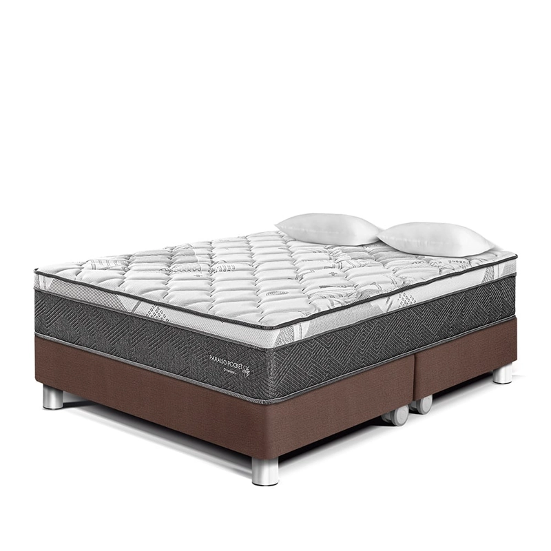 CAMA AMERICANA PARAÍSO POCKET STAR QUEEN CHOCOLATE + 2 ALMOHADAS + PROTECTOR - 1