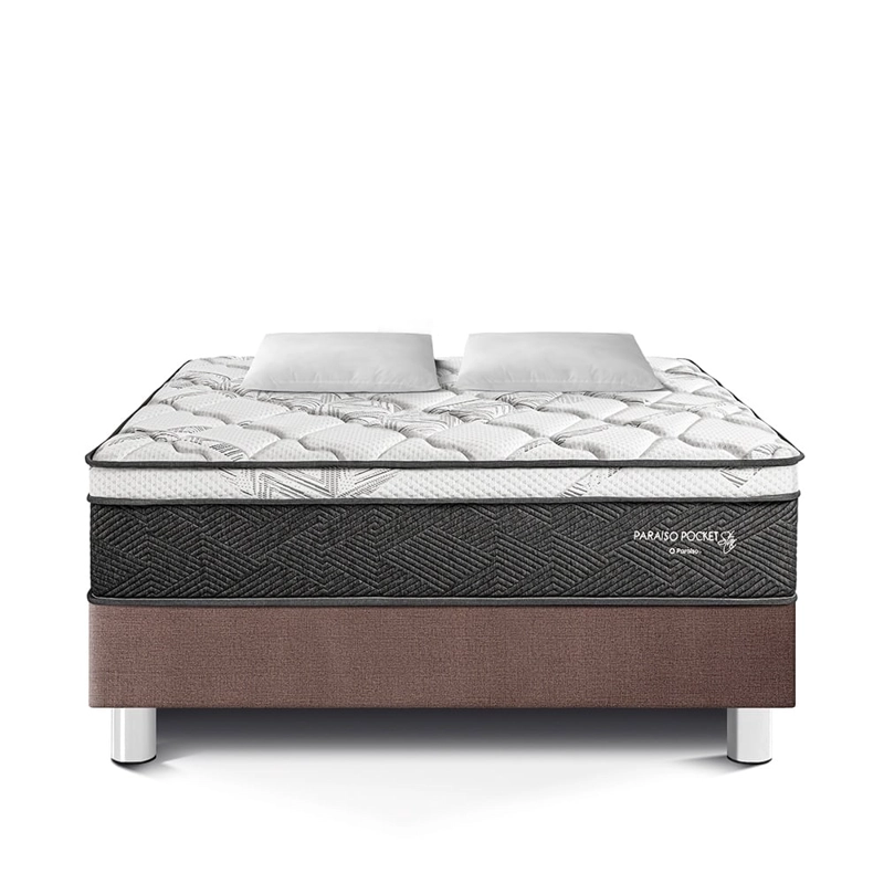 CAMA AMERICANA PARAÍSO POCKET STAR QUEEN CHOCOLATE + 2 ALMOHADAS + PROTECTOR - 3