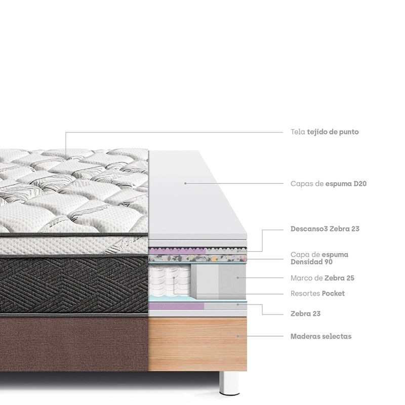 CAMA AMERICANA PARAÍSO POCKET STAR QUEEN CHOCOLATE + 2 ALMOHADAS + PROTECTOR - 4