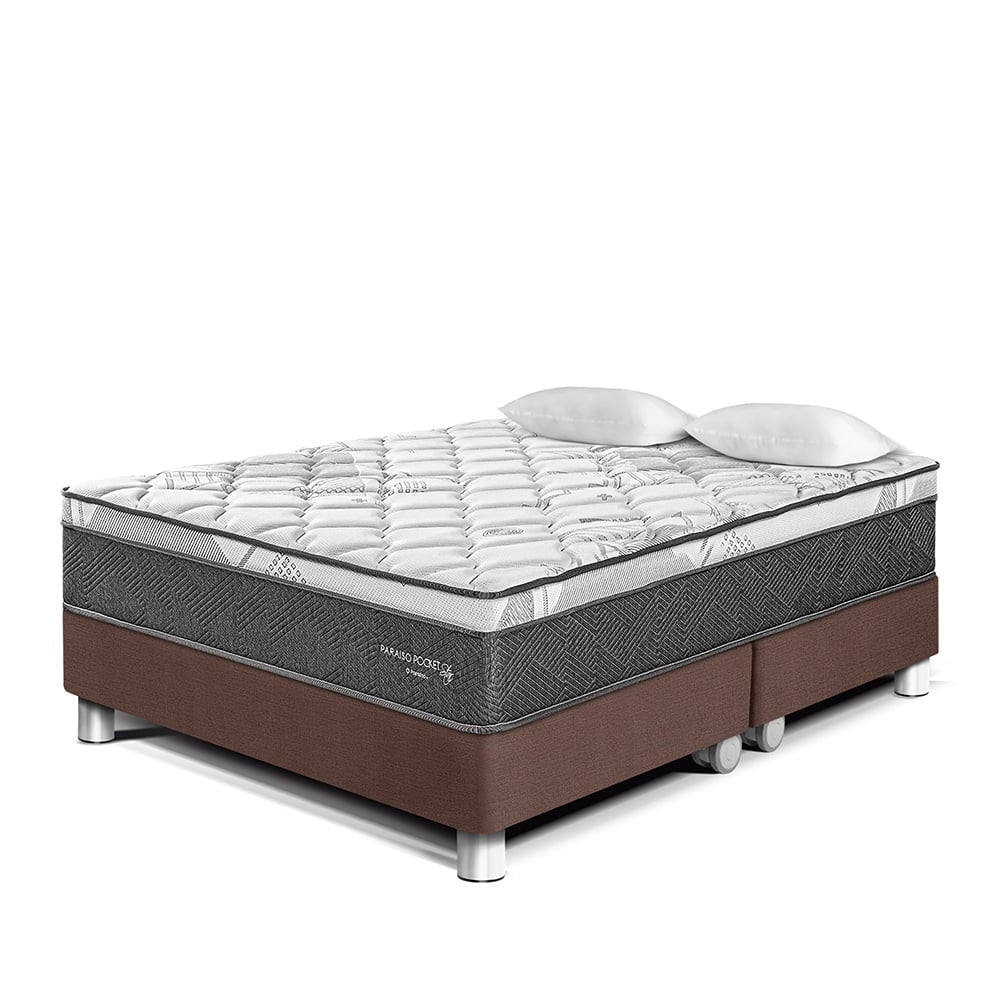 CAMA AMERICANA PARAÍSO POCKET STAR KING CHOCOLATE + 2 ALMOHADAS + PROTECTOR - 1