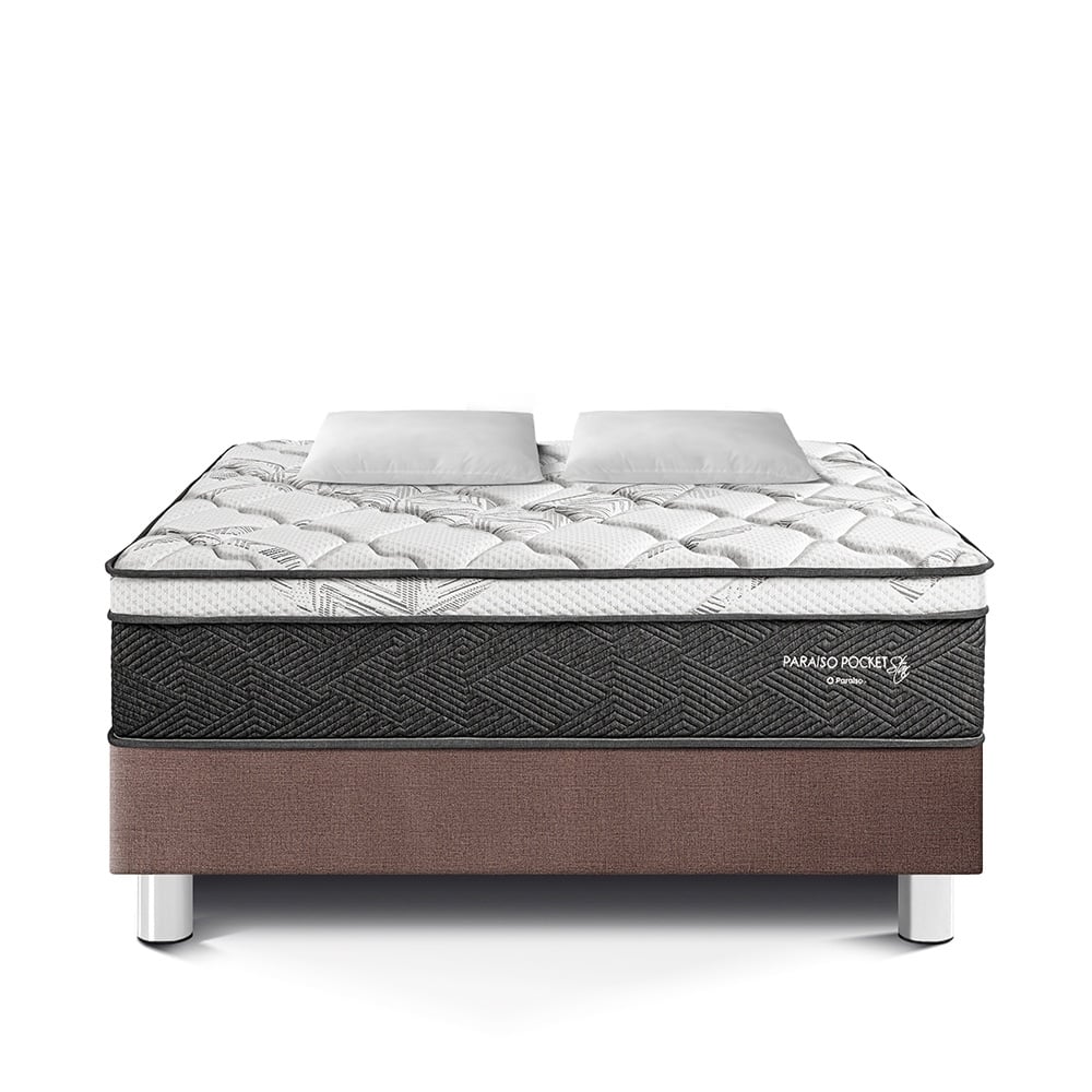 CAMA AMERICANA PARAÍSO POCKET STAR KING CHOCOLATE + 2 ALMOHADAS + PROTECTOR - 3