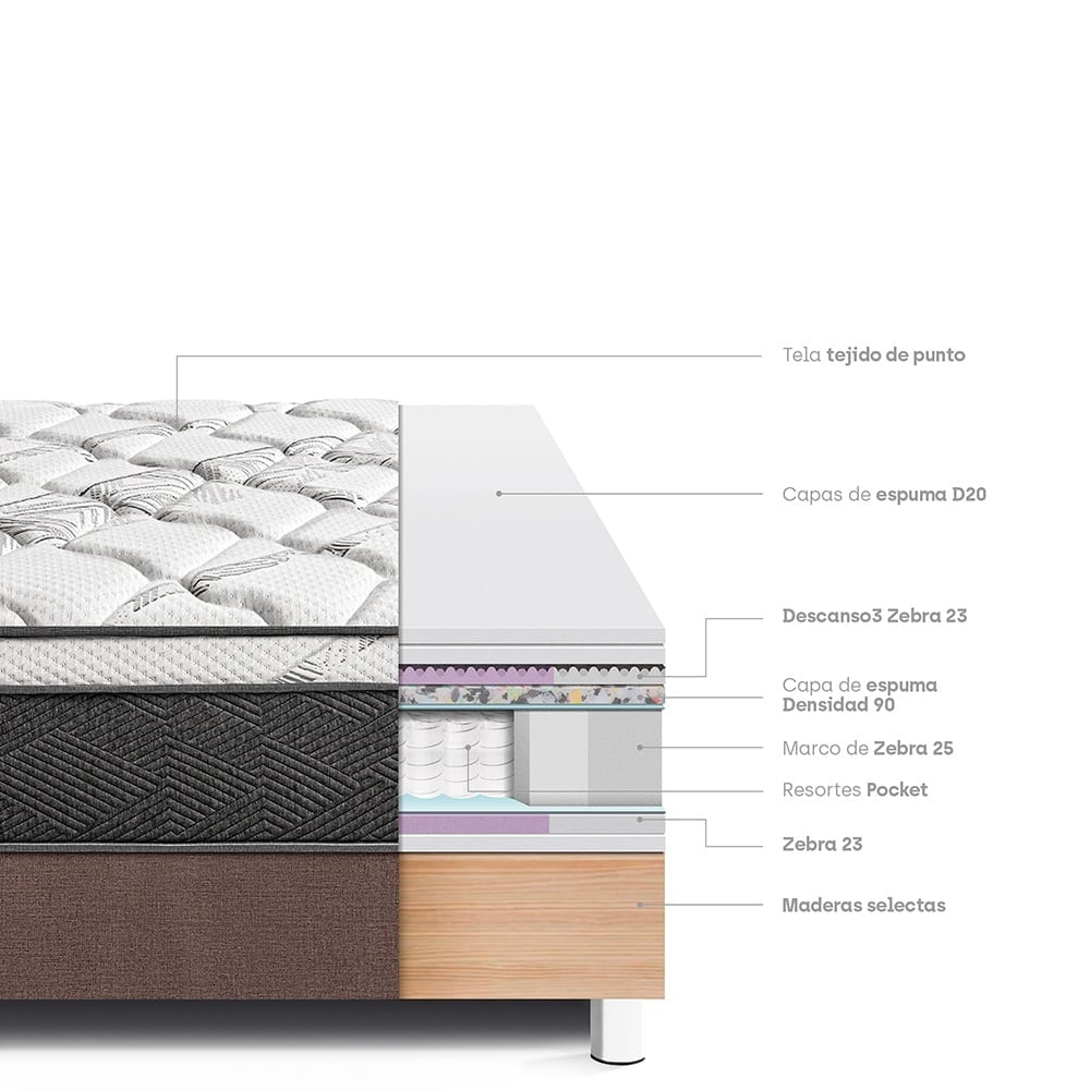 CAMA AMERICANA PARAÍSO POCKET STAR KING CHOCOLATE + 2 ALMOHADAS + PROTECTOR - 4