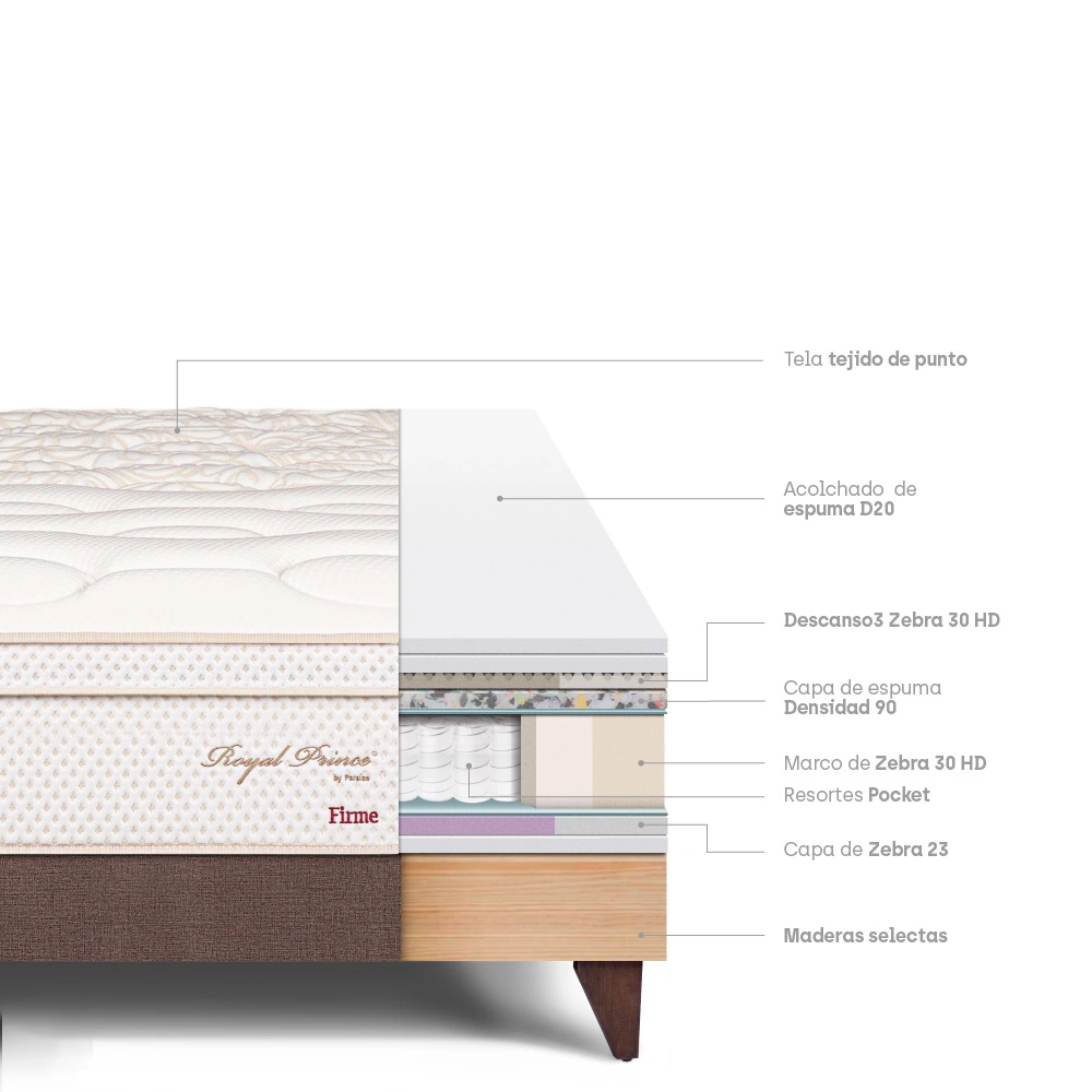 CAMA EUROPEA PARAÍSO ROYAL PRINCE 2 PLAZAS CHOCOLATE + 2 ALMOHADAS VISCOELÁSTICAS - 4