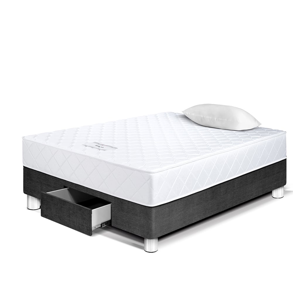CAMA AMERICANA PARAÍSO MILANO CON CAJONES 1.5 PLAZAS GRIS + 1 ALMOHADA + PROTECTOR - 1