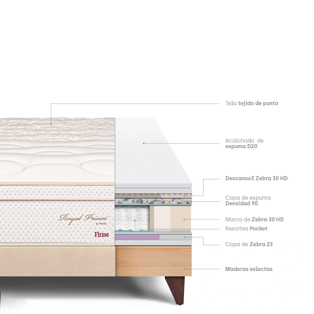CAMA EUROPEA PARAÍSO ROYAL PRINCE KING CHAMPAGNE + 2 ALMOHADAS VISCOELÁSTICAS - 4