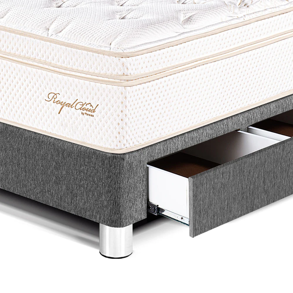 CAMA CON CAJONES PARAÍSO ROYAL CLOUD 1.5 PLAZAS GRIS + 1 ALMOHADA VISCOELÁSTICA - 2