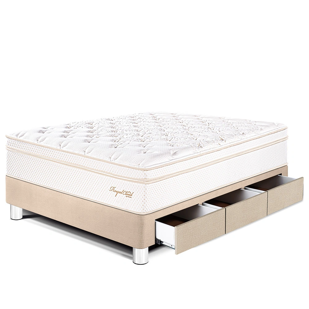 CAMA CON CAJONES PARAÍSO ROYAL CLOUD 1.5 PLAZAS CHAMPAGNE + 1 ALMOHADA VISCOELÁSTICA - 1