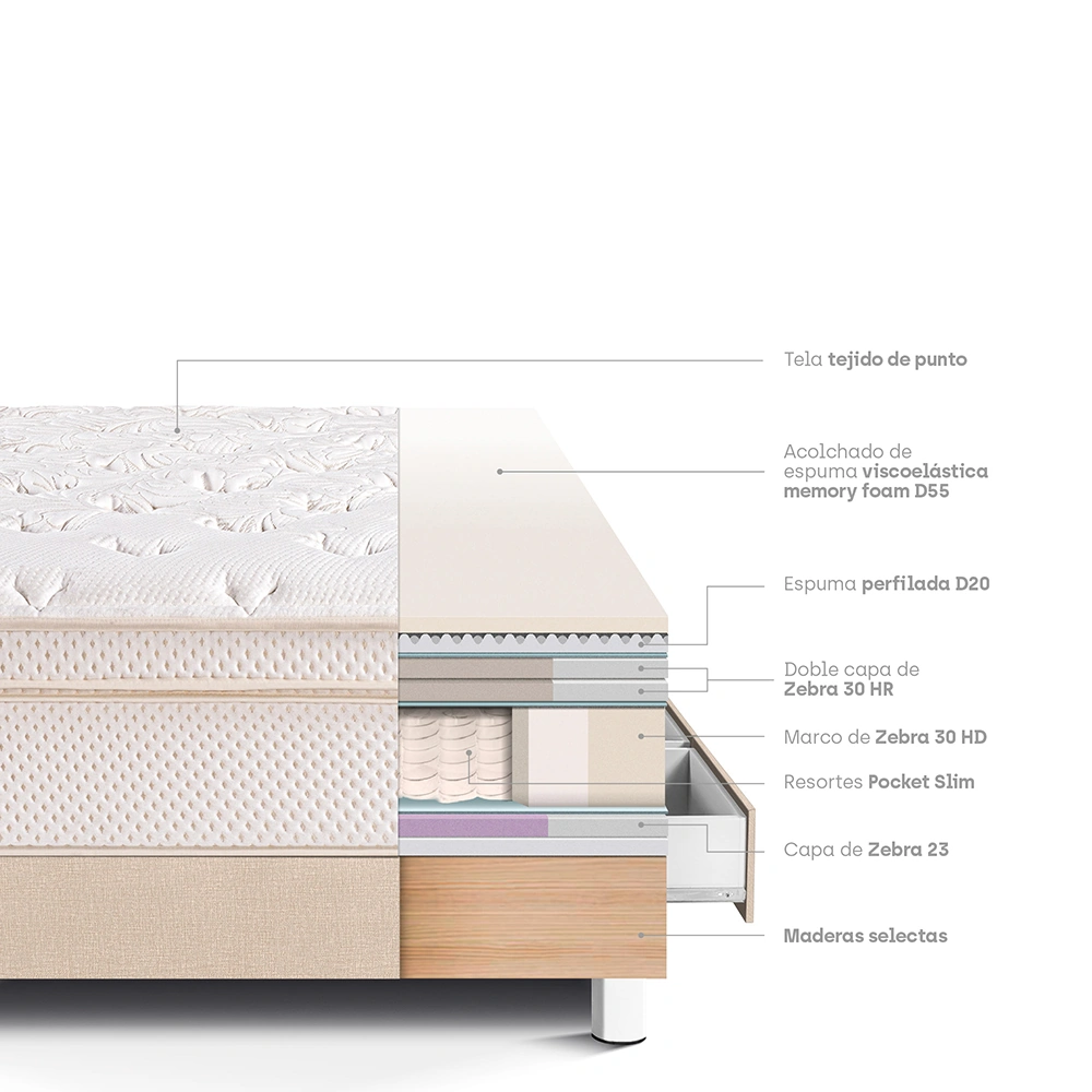 CAMA CON CAJONES PARAÍSO ROYAL CLOUD 1.5 PLAZAS CHAMPAGNE + 1 ALMOHADA VISCOELÁSTICA - 4