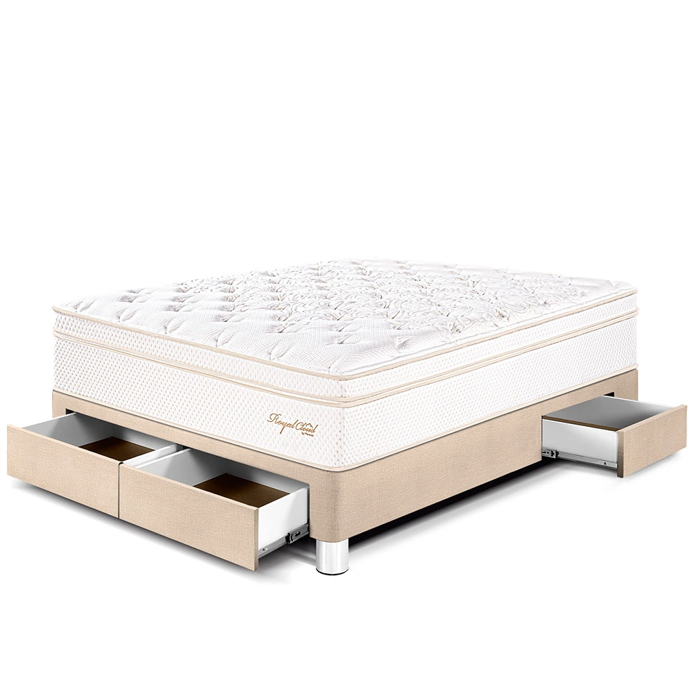 CAMA CON CAJONES PARAÍSO ROYAL CLOUD 2 PLAZAS CHAMPAGNE + 2 ALMOHADAS VISCOELÁSTICAS - 1