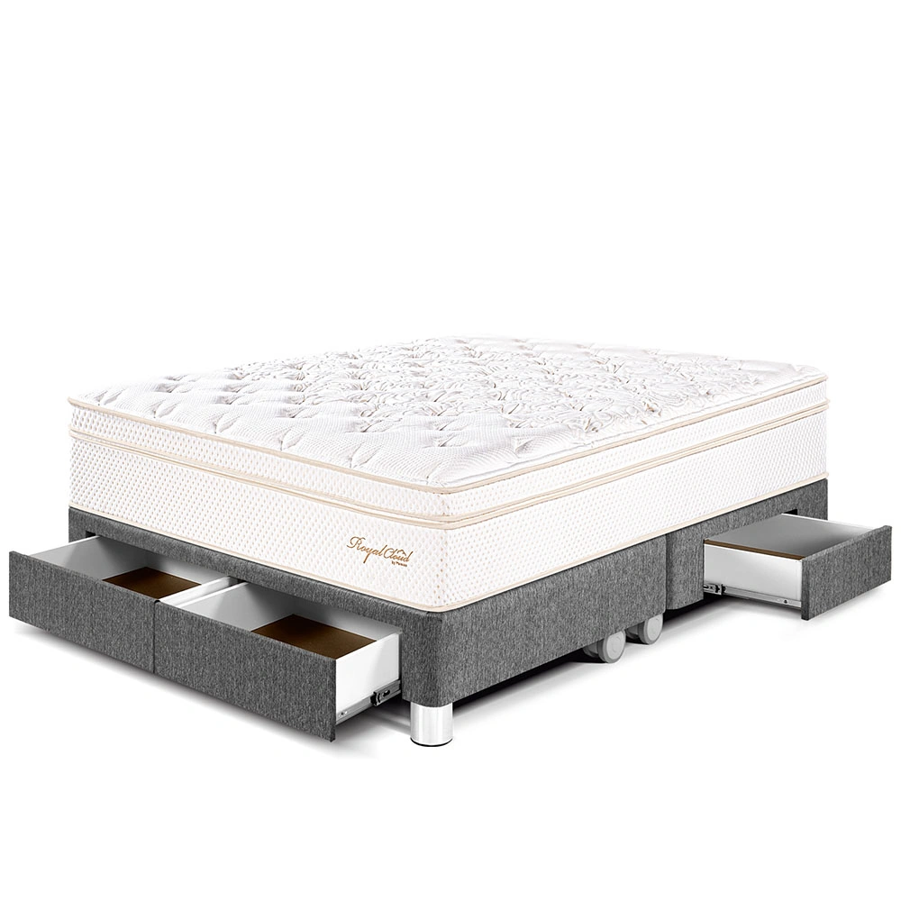 CAMA CON CAJONES PARAÍSO ROYAL CLOUD QUEEN GRIS + 2 ALMOHADAS VISCOELÁSTICAS - 1