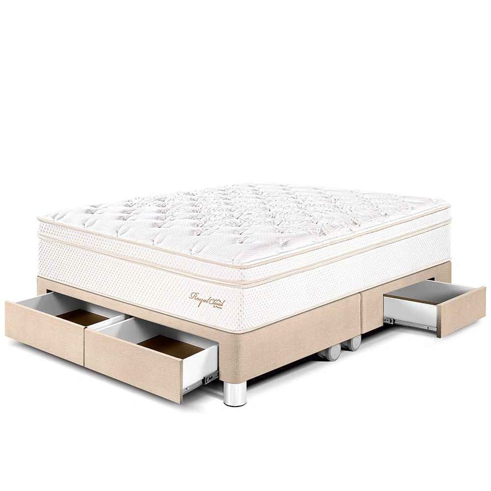 CAMA CON CAJONES PARAÍSO ROYAL CLOUD QUEEN CHAMPAGNE + 2 ALMOHADAS VISCOELÁSTICAS - 1