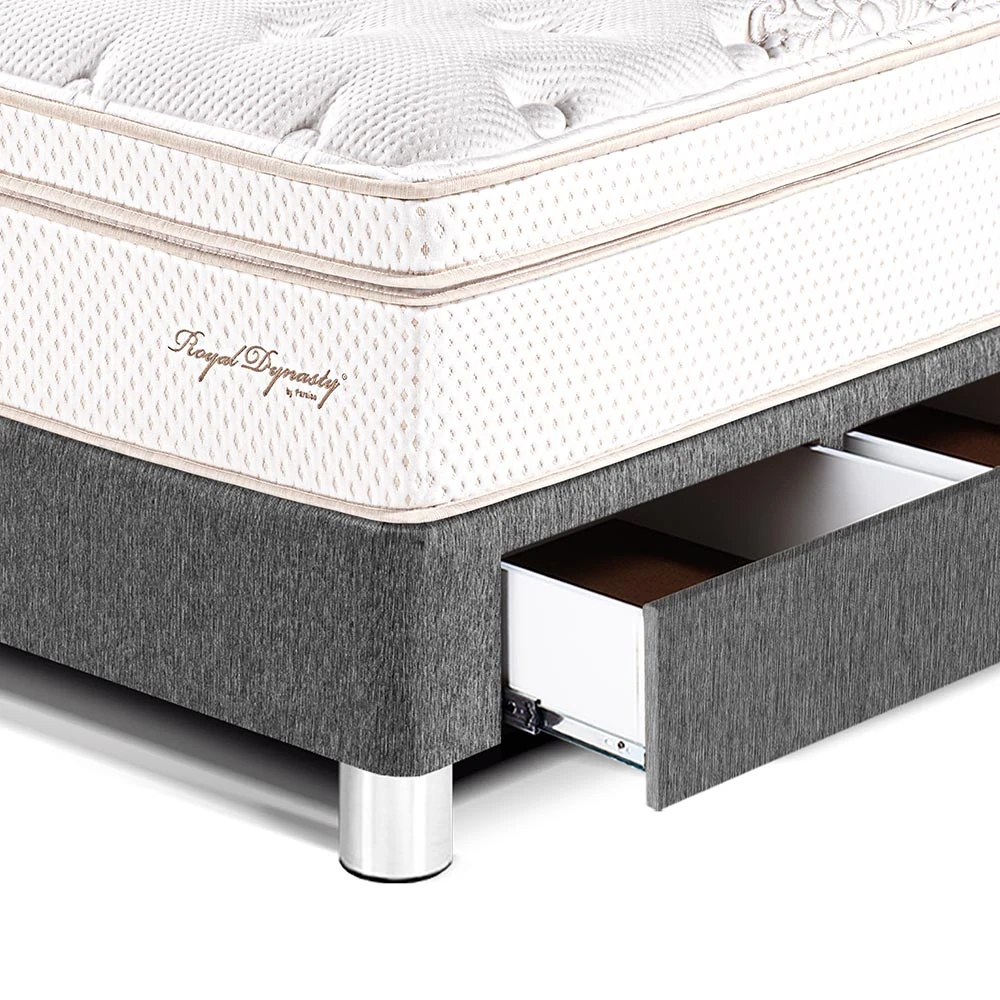 CAMA CON CAJONES PARAÍSO ROYAL DYNASTY 1.5 PLAZAS GRIS + 1 ALMOHADA VISCOELÁSTICA - 2