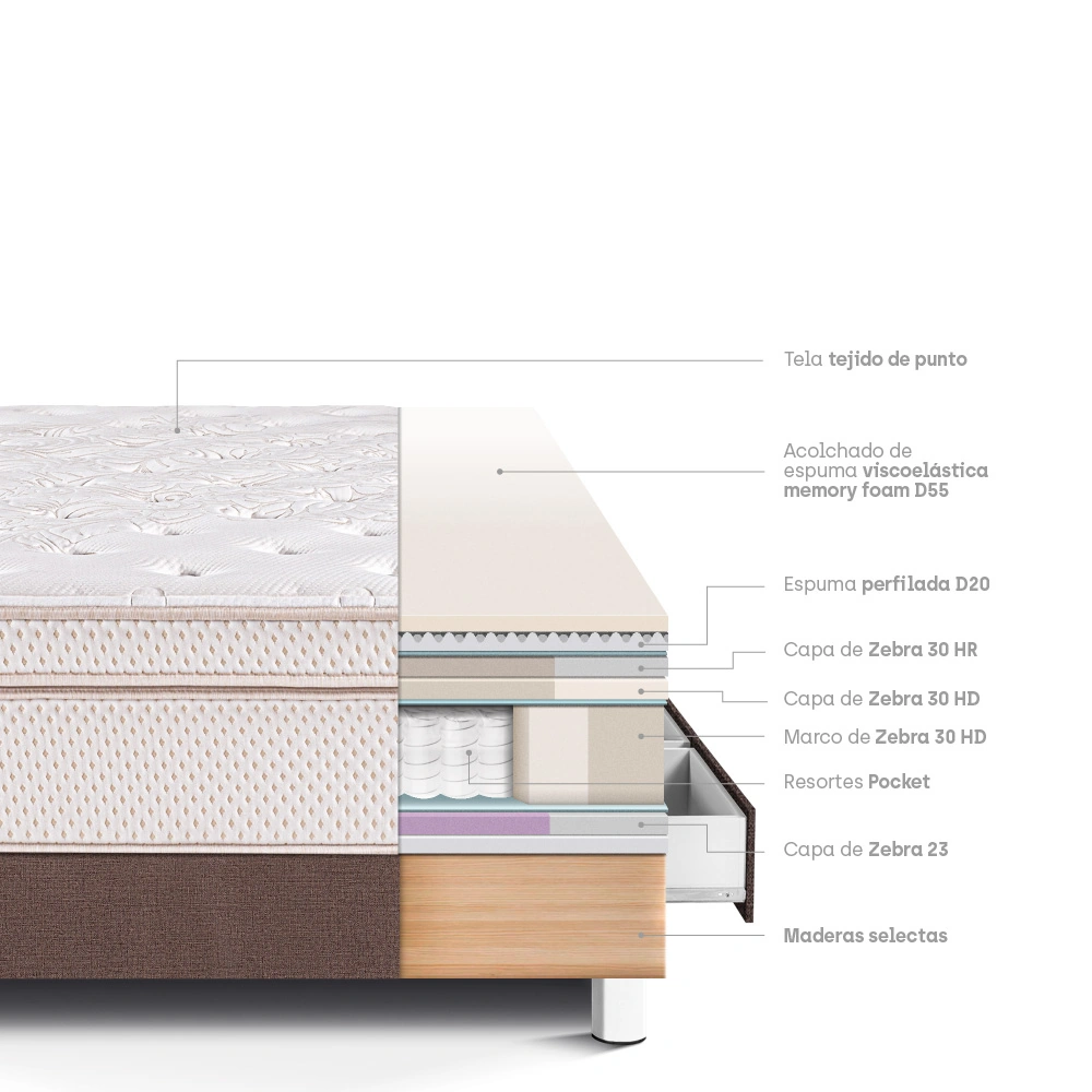 CAMA CON CAJONES PARAÍSO ROYAL DYNASTY 1.5 PLAZAS CHOCOLATE + 1 ALMOHADA VISCOELÁSTICA - 4