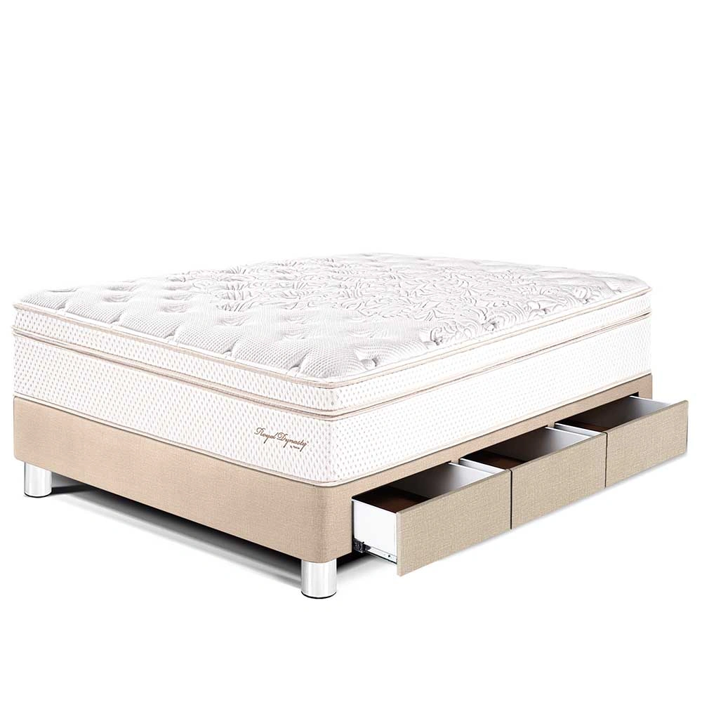 CAMA CON CAJONES PARAÍSO ROYAL DYNASTY 1.5 PLAZAS CHAMPAGNE + 1 ALMOHADA VISCOELÁSTICA - 1