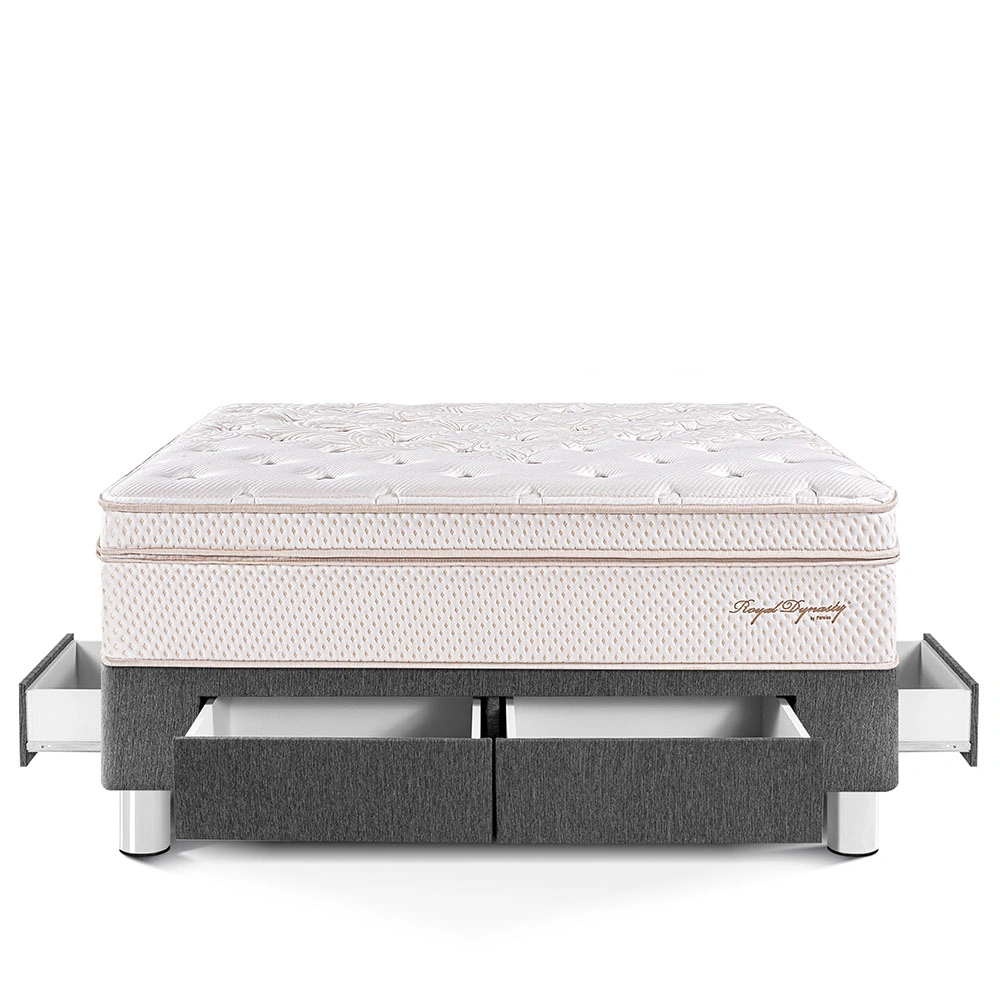 CAMA CON CAJONES PARAÍSO ROYAL DYNASTY 2 PLAZAS GRIS + 2 ALMOHADAS VISCOELÁSTICAS - 3