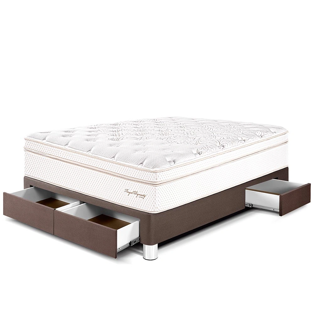 CAMA CON CAJONES PARAÍSO ROYAL DYNASTY 2 PLAZAS CHOCOLATE + 2 ALMOHADAS VISCOELÁSTICAS - 1