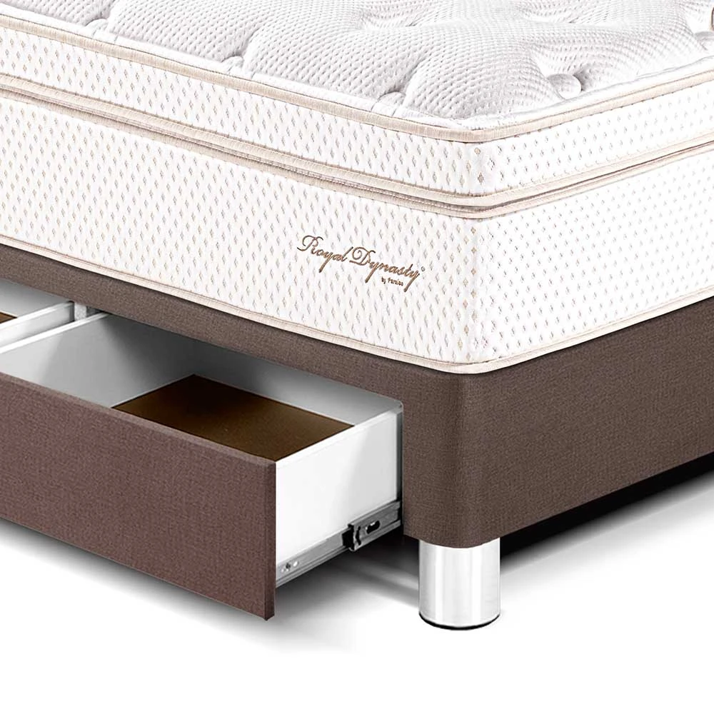CAMA CON CAJONES PARAÍSO ROYAL DYNASTY 2 PLAZAS CHOCOLATE + 2 ALMOHADAS VISCOELÁSTICAS - 2