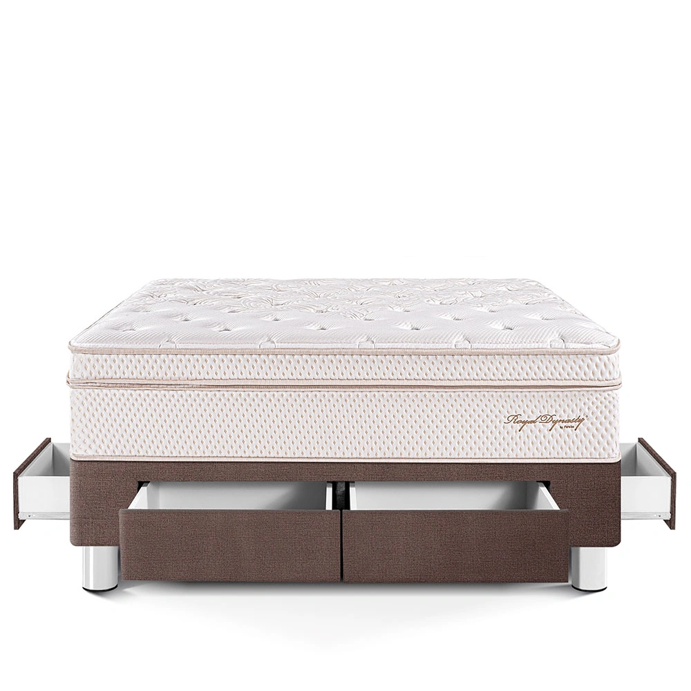 CAMA CON CAJONES PARAÍSO ROYAL DYNASTY 2 PLAZAS CHOCOLATE + 2 ALMOHADAS VISCOELÁSTICAS - 3