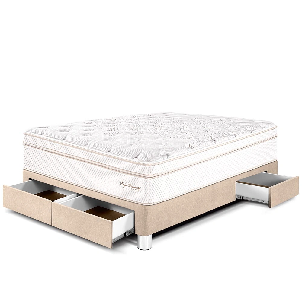 CAMA CON CAJONES PARAÍSO ROYAL DYNASTY 2 PLAZAS CHAMPAGNE + 2 ALMOHADAS VISCOELÁSTICAS - 1