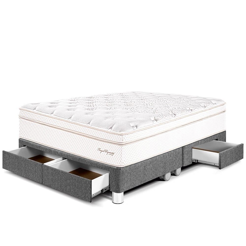 CAMA CON CAJONES PARAÍSO ROYAL DYNASTY QUEEN GRIS + 2 ALMOHADAS VISCOELÁSTICAS - 1