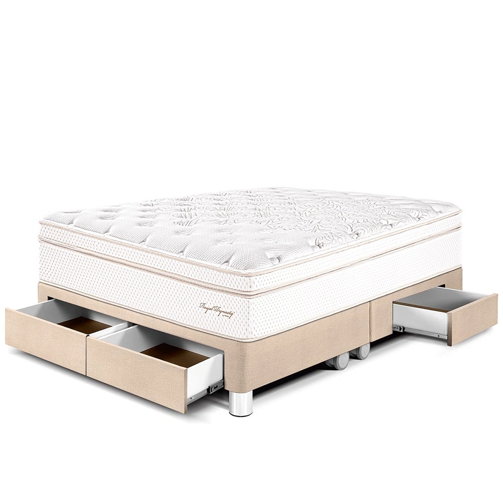 CAMA CON CAJONES PARAÍSO ROYAL DYNASTY KING CHAMPAGNE + 2 ALMOHADAS VISCOELÁSTICAS - 1