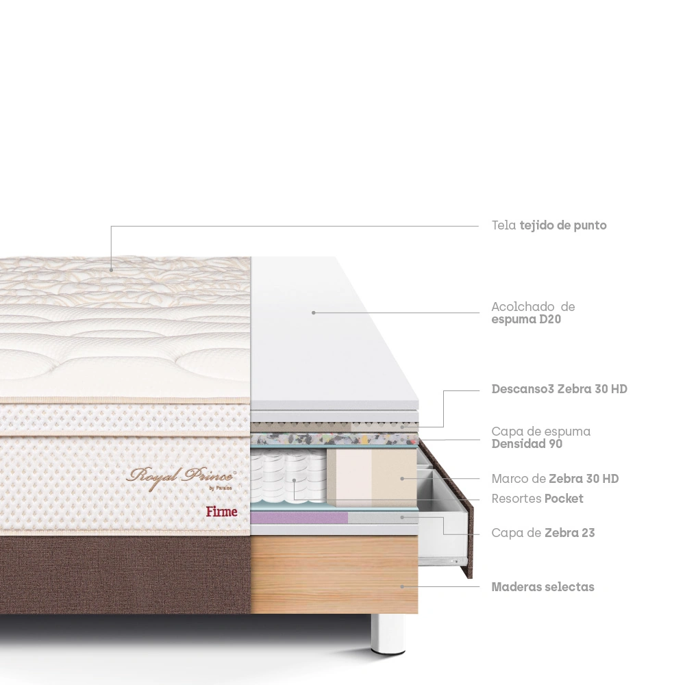 CAMA CON CAJONES PARAÍSO ROYAL PRINCE 1.5 PLAZAS CHOCOLATE + 1 ALMOHADA VISCOELÁSTICA - 4