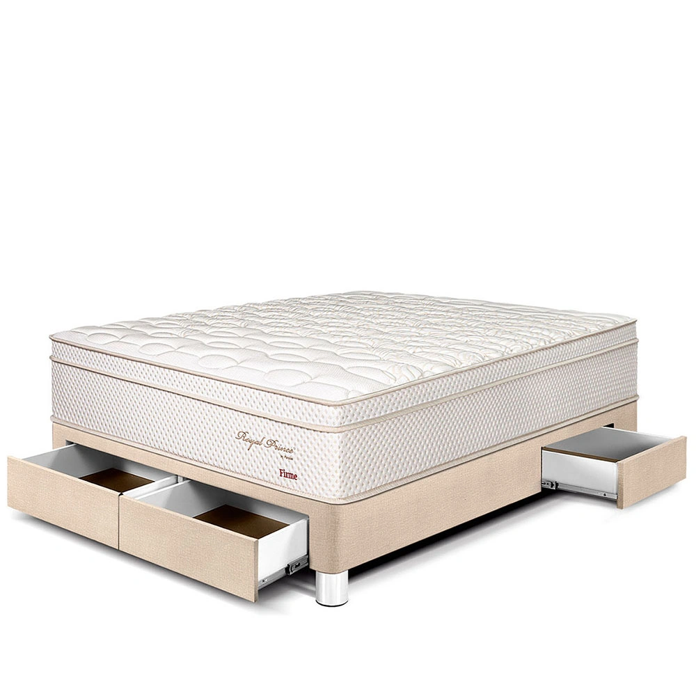 CAMA CON CAJONES PARAÍSO ROYAL PRINCE 2 PLAZAS CHAMPAGNE + 2 ALMOHADAS VISCOELÁSTICAS - 1
