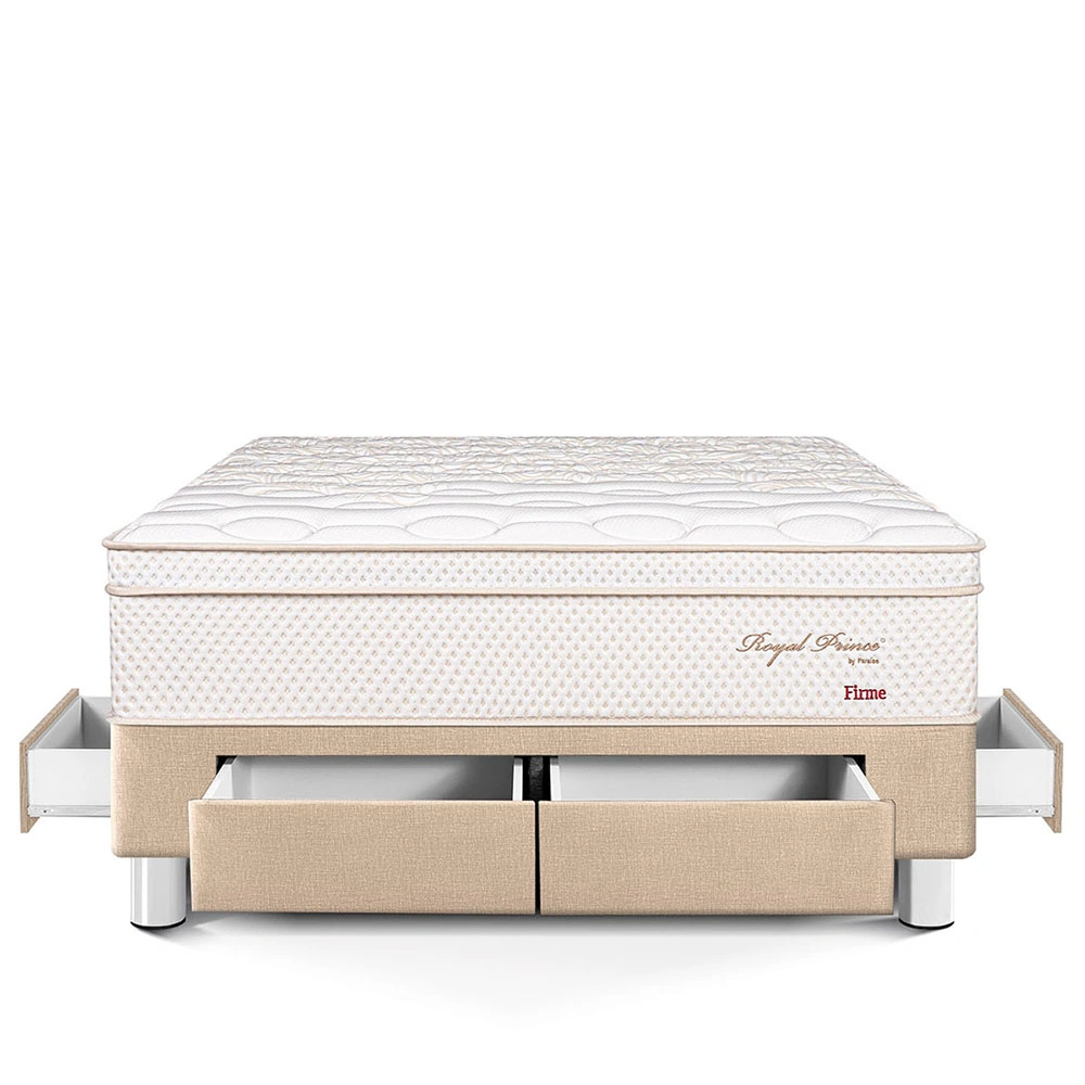 CAMA CON CAJONES PARAÍSO ROYAL PRINCE 2 PLAZAS CHAMPAGNE + 2 ALMOHADAS VISCOELÁSTICAS - 3