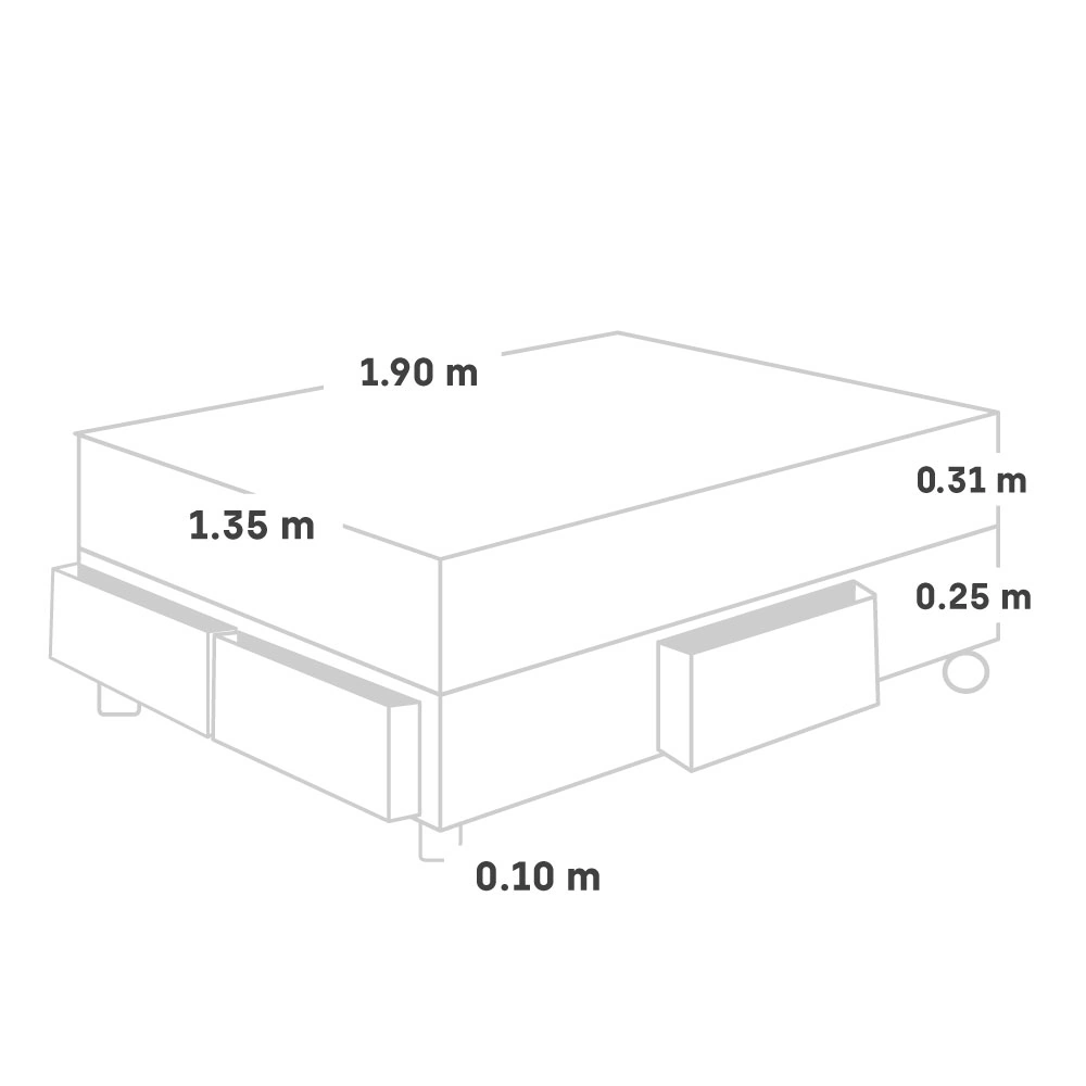 CAMA CON CAJONES PARAÍSO ROYAL PRINCE 2 PLAZAS CHAMPAGNE + 2 ALMOHADAS VISCOELÁSTICAS - 5