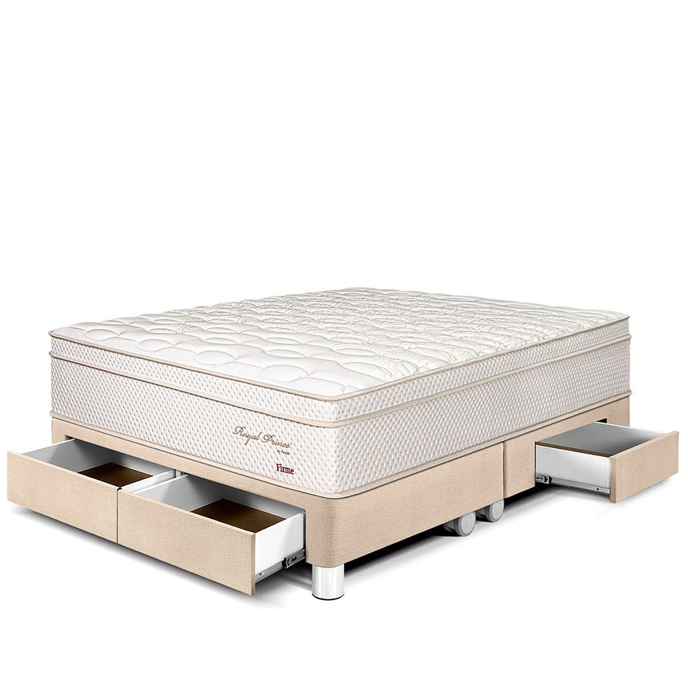 CAMA CON CAJONES PARAÍSO ROYAL PRINCE QUEEN CHAMPAGNE + 2 ALMOHADAS VISCOELÁSTICAS - 1
