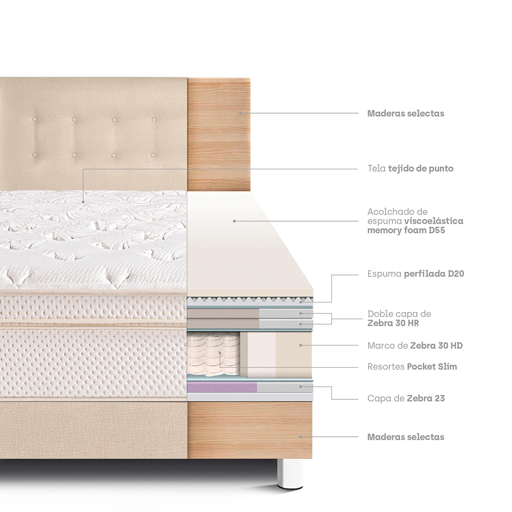DORMITORIO PARAÍSO ROYAL CLOUD KING CHAMPAGNE + 2 ALMOHADAS VISCOELÁSTICAS - 4