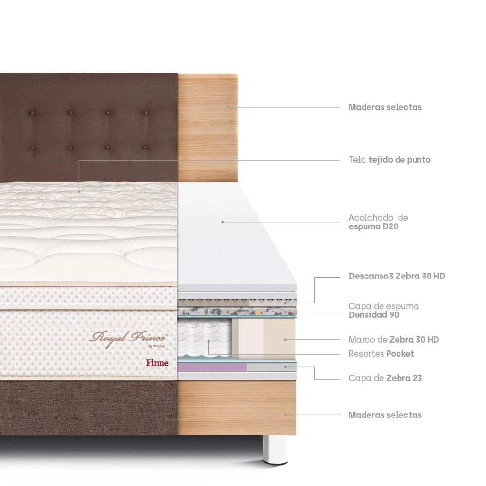 DORMITORIO PARAÍSO ROYAL PRINCE KING CHOCOLATE + 2 ALMOHADAS VISCOELÁSTICAS - 4